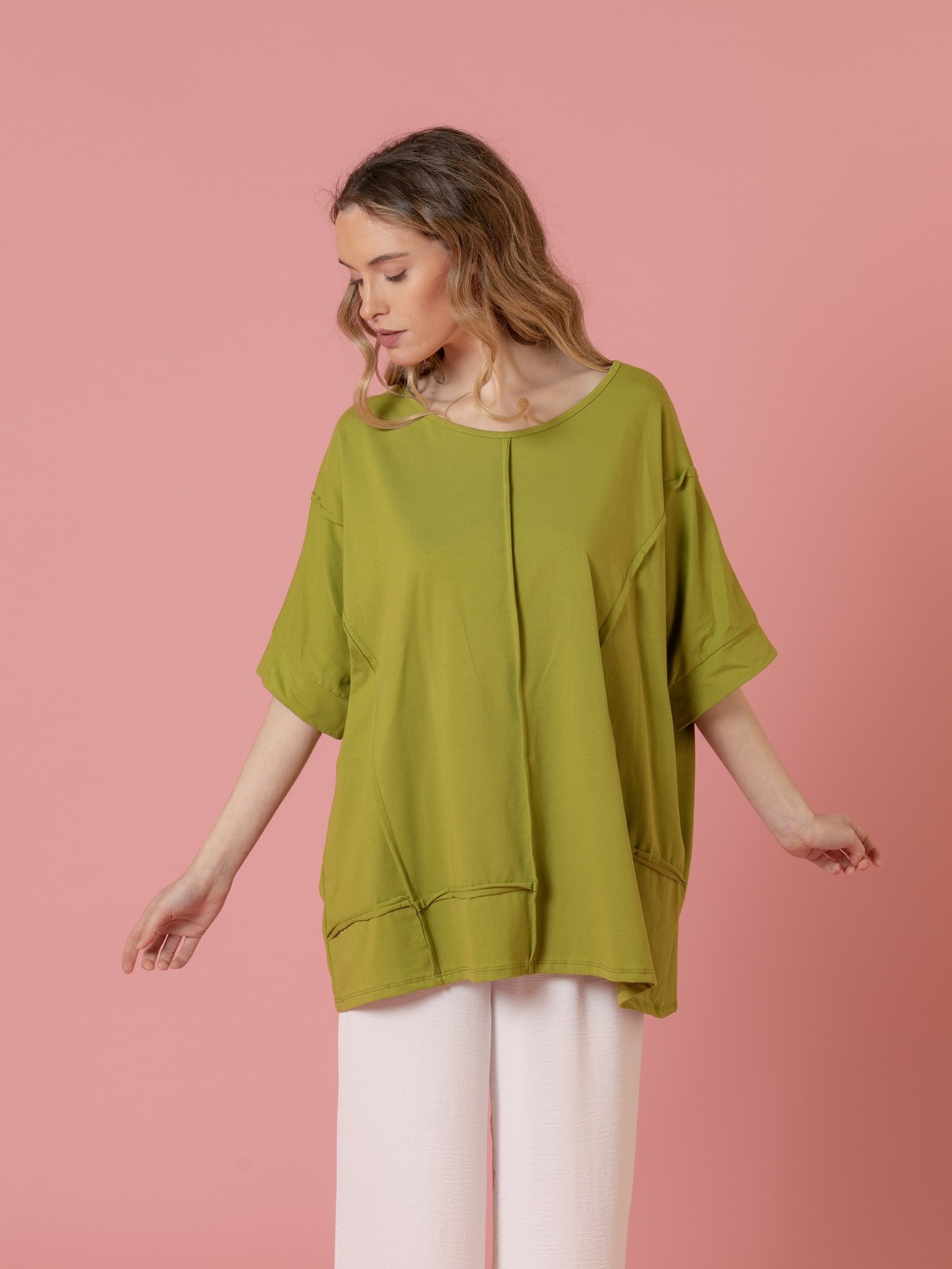 Woman Oversize elbow-length t-shirt Olive