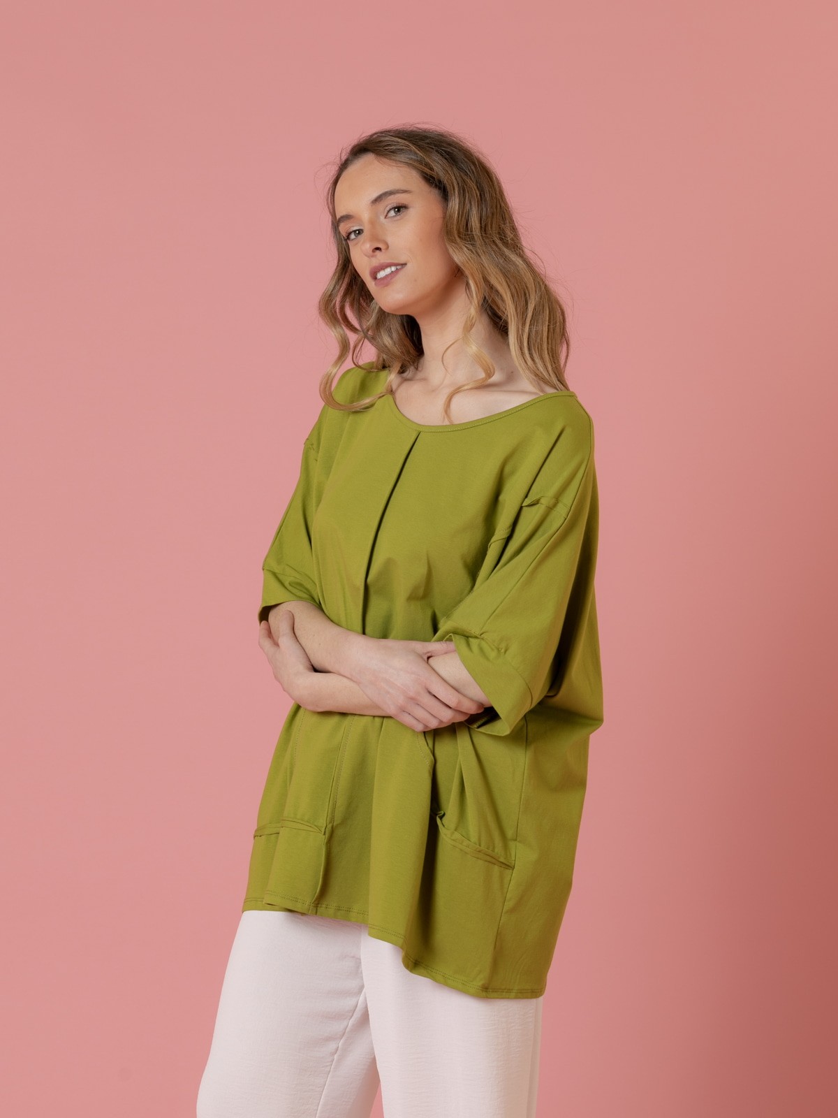 Woman Oversize elbow-length t-shirt Olive
