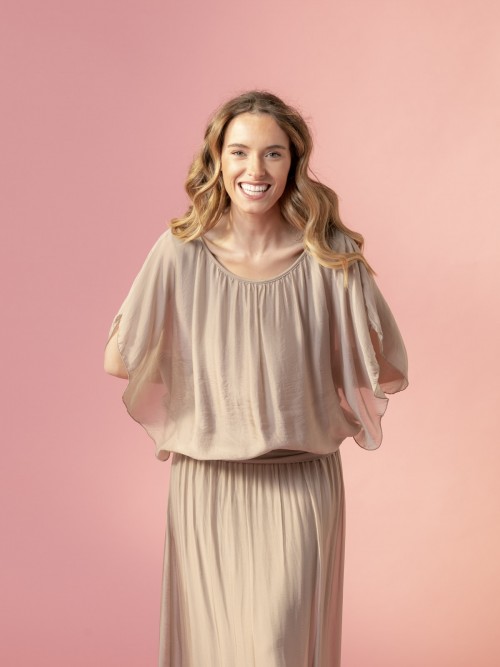 Woman Chic flowing silk blouse Taupe