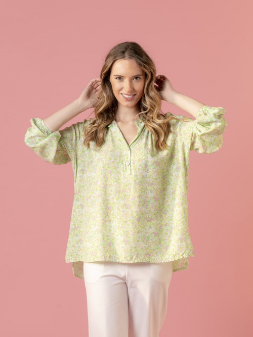 Woman Oversize shirt with liberty flower print  Green