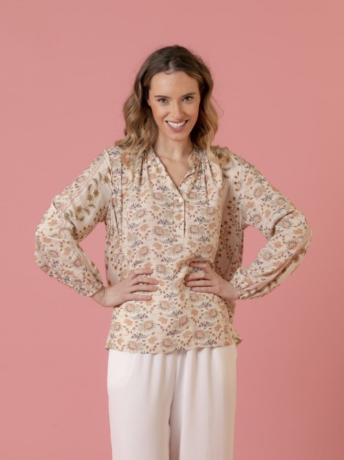 camisa oversize estampado floral Beige