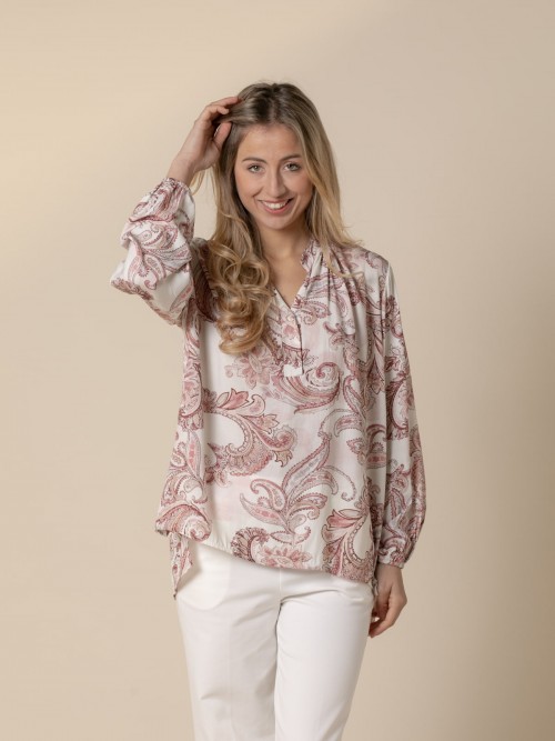 Camisa oversize estampado barroco Rosa