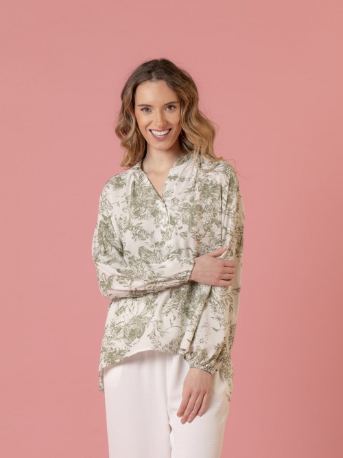 Camisa oversize estampado provenzal Caqui