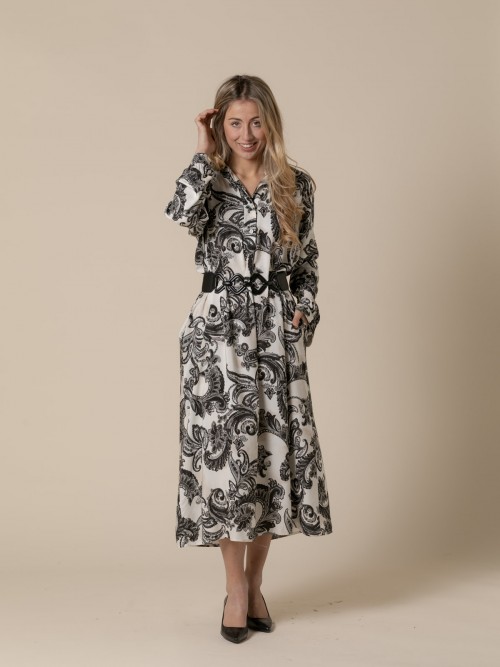 Vestido largo fluido estampado barroco Negro