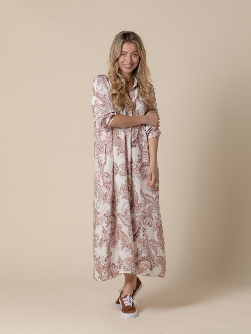 Vestido largo fluido estampado barroco Rosa