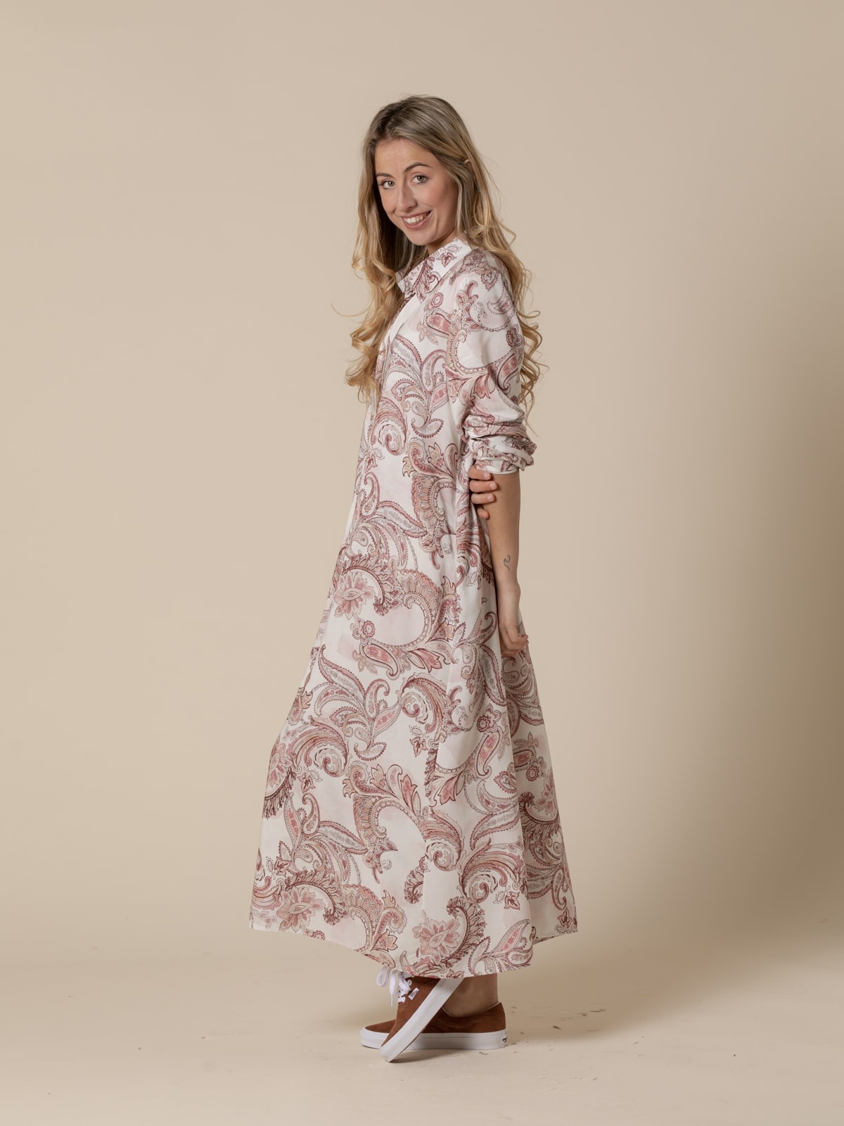 Woman Long fluid baroque print dress  Pink