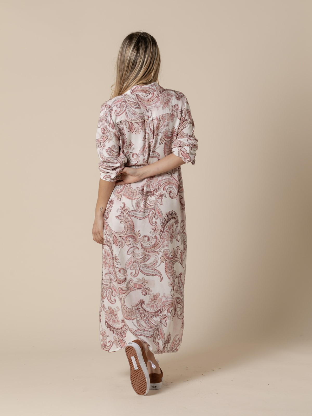 Woman Long fluid baroque print dress  Pink