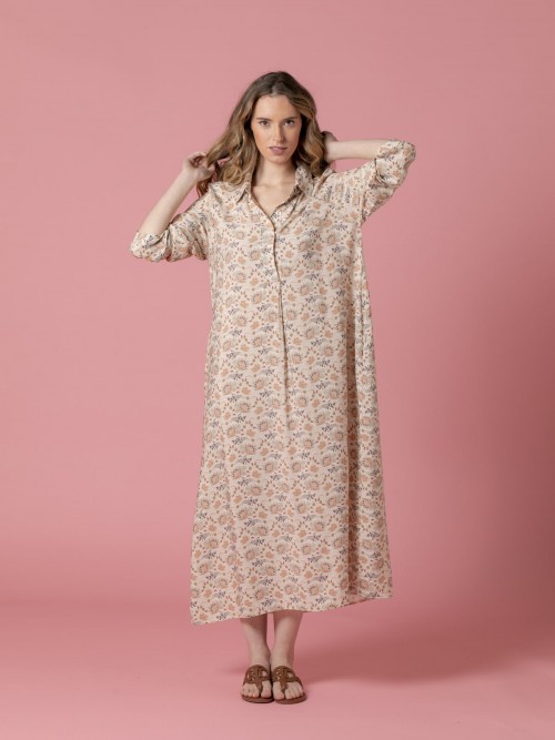 Woman Floral print long dress Beige