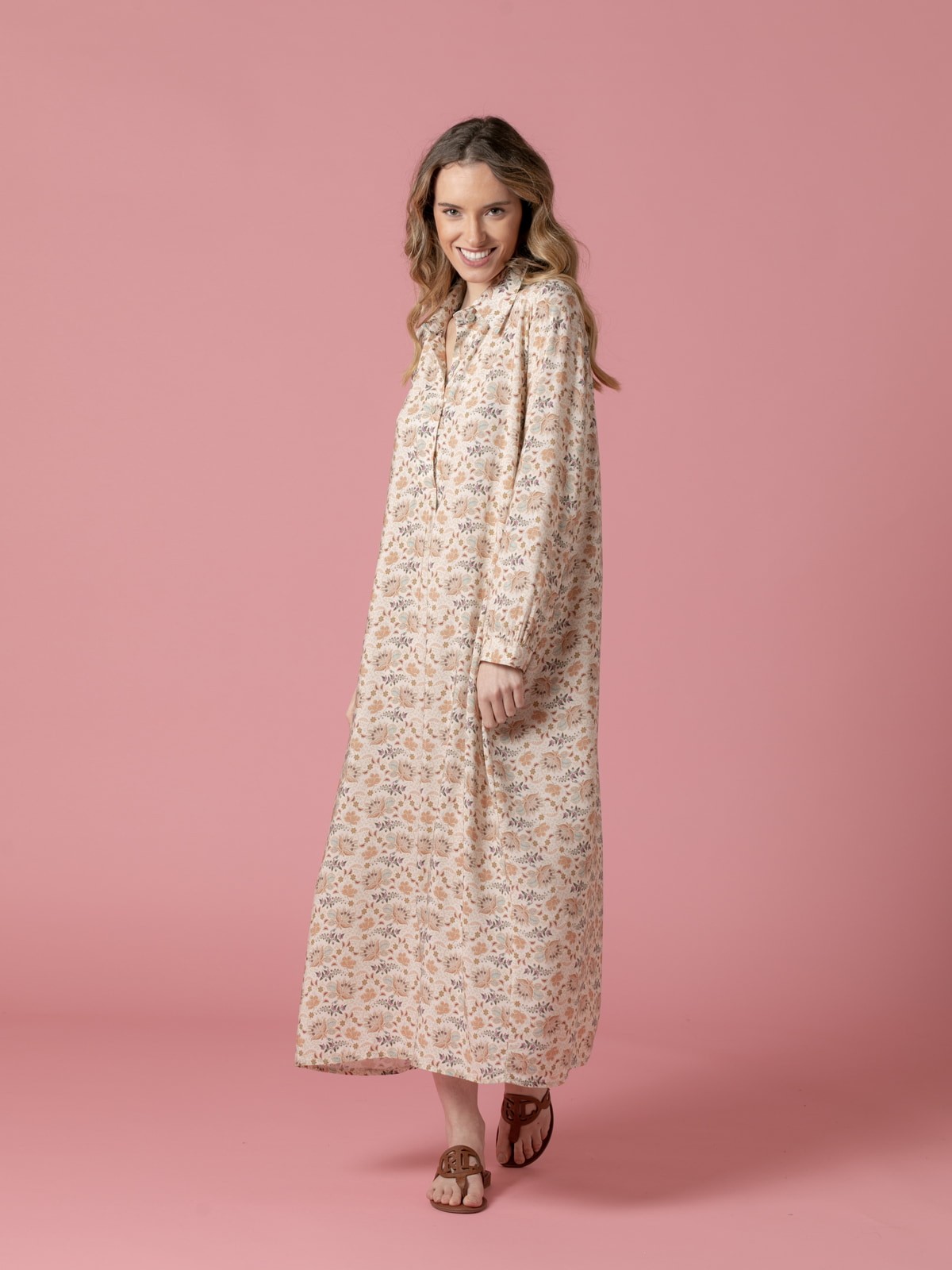 Woman Floral print long dress Beige