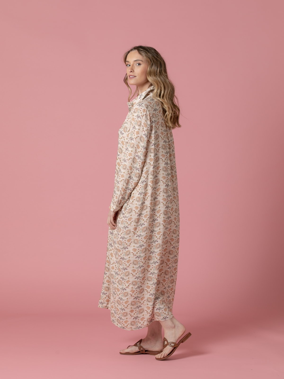 Woman Floral print long dress Beige