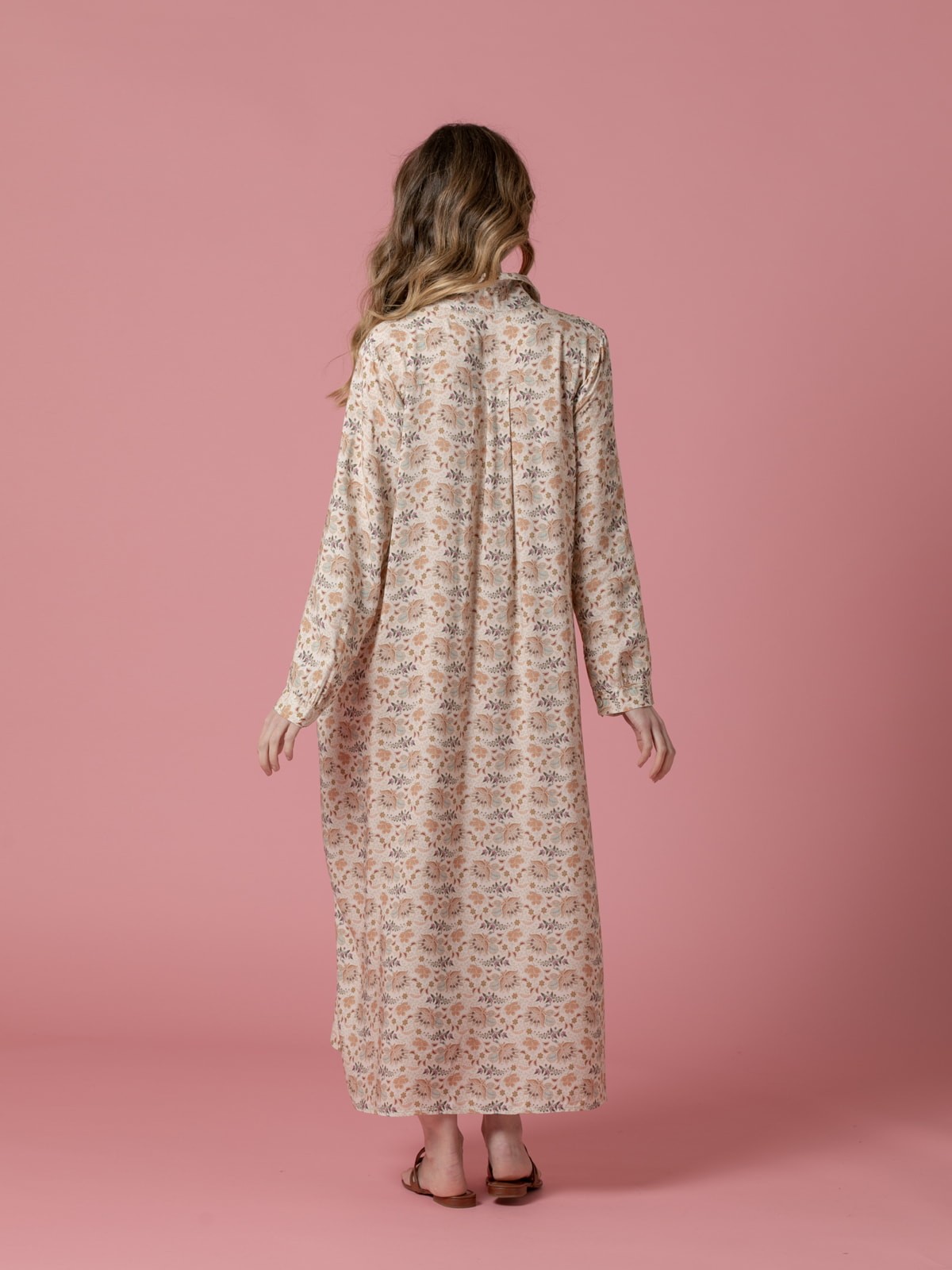 Woman Floral print long dress Beige