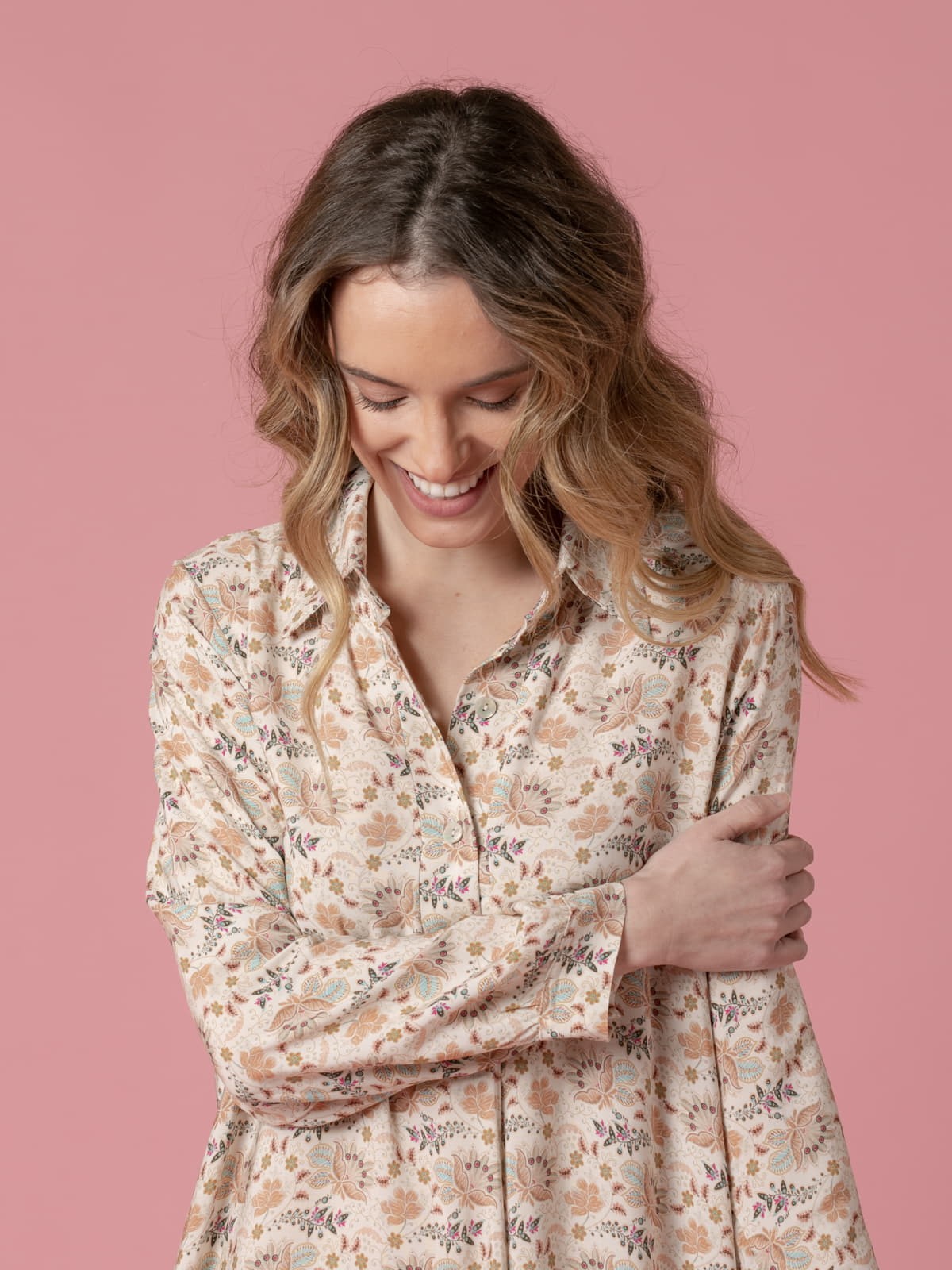 Woman Floral print long dress Beige
