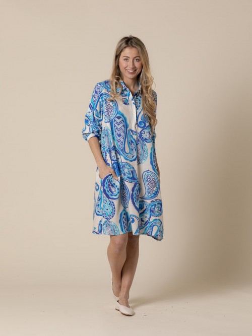 Woman Paisley print shirt dress  Blue