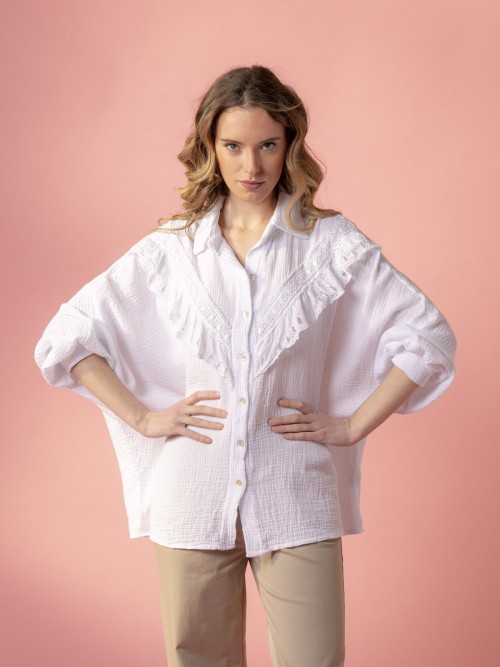 Woman Tnaram style cotton shirt White