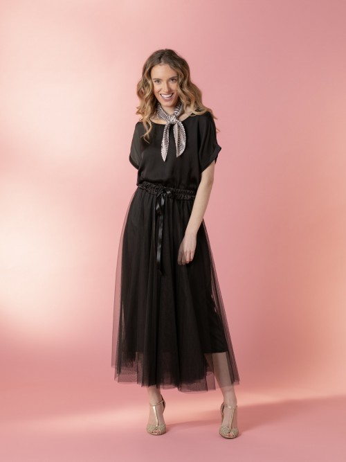 Woman Long tulle skirt  Black