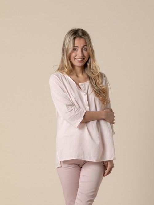Woman 3-button cotton voile blouse Pink