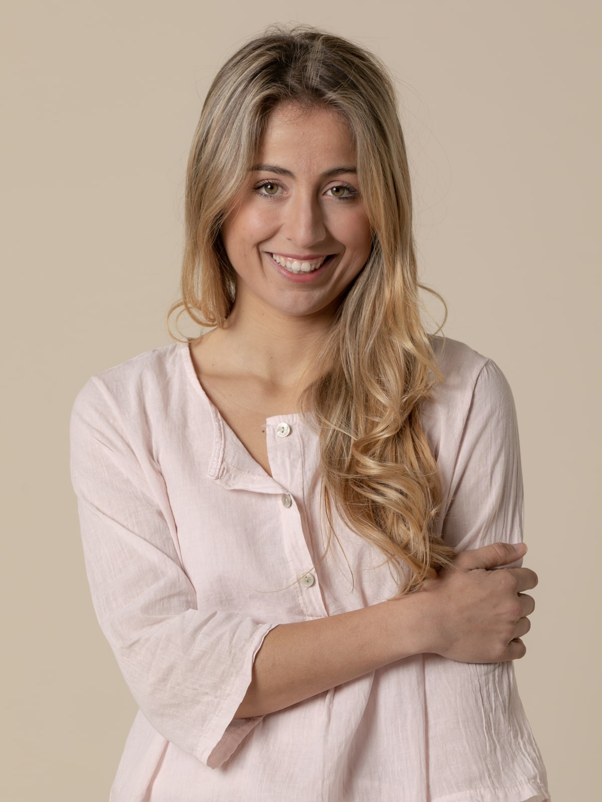 Woman 3-button cotton voile blouse Pink