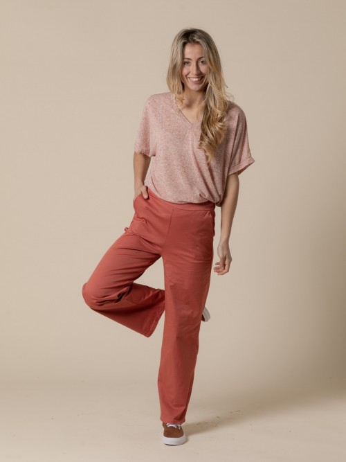 Woman cotton wide leg pants with pockets  Arcilla