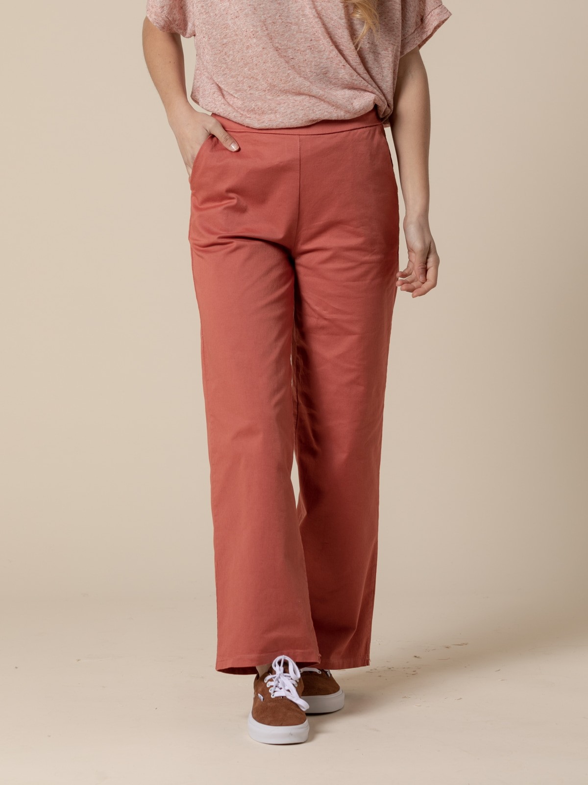 Pantalón algodón 100% wide leg bolsillos Arcilla