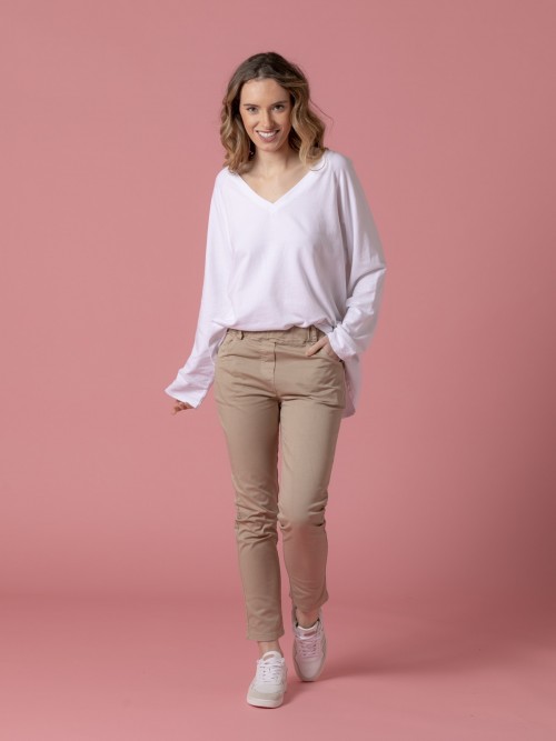 Woman 100% cotton trousers with 4 pockets  Taupe