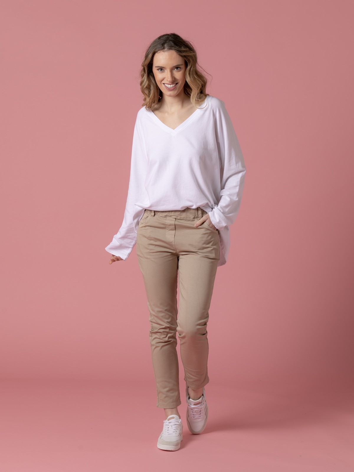 Woman 100% cotton trousers with 4 pockets  Taupe