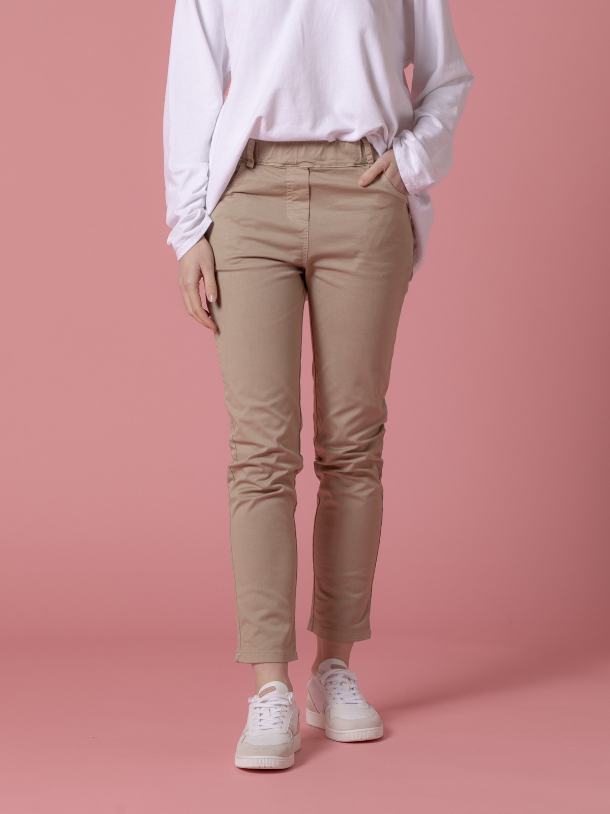 Woman 100% cotton trousers with 4 pockets  Taupe