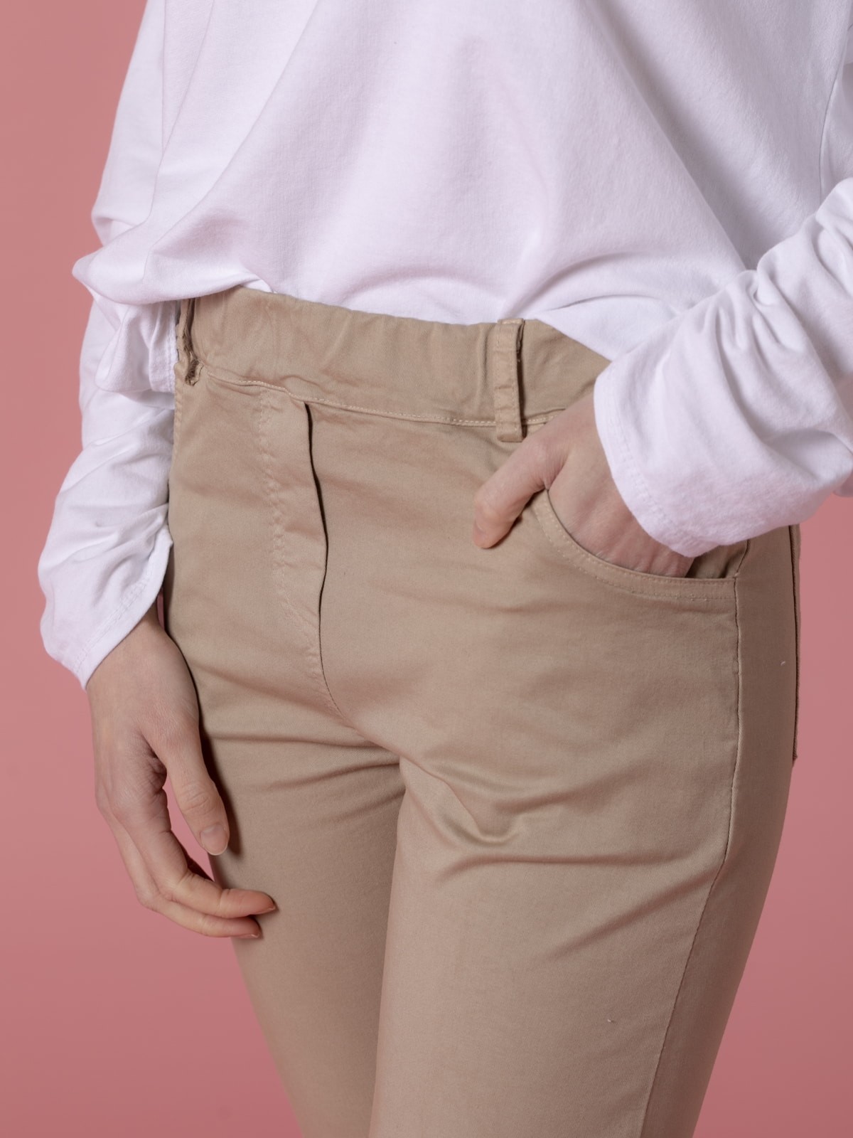 Woman 100% cotton trousers with 4 pockets  Taupe
