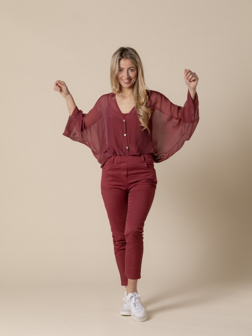 Woman 100% cotton trousers with 4 pockets  Bordeaux