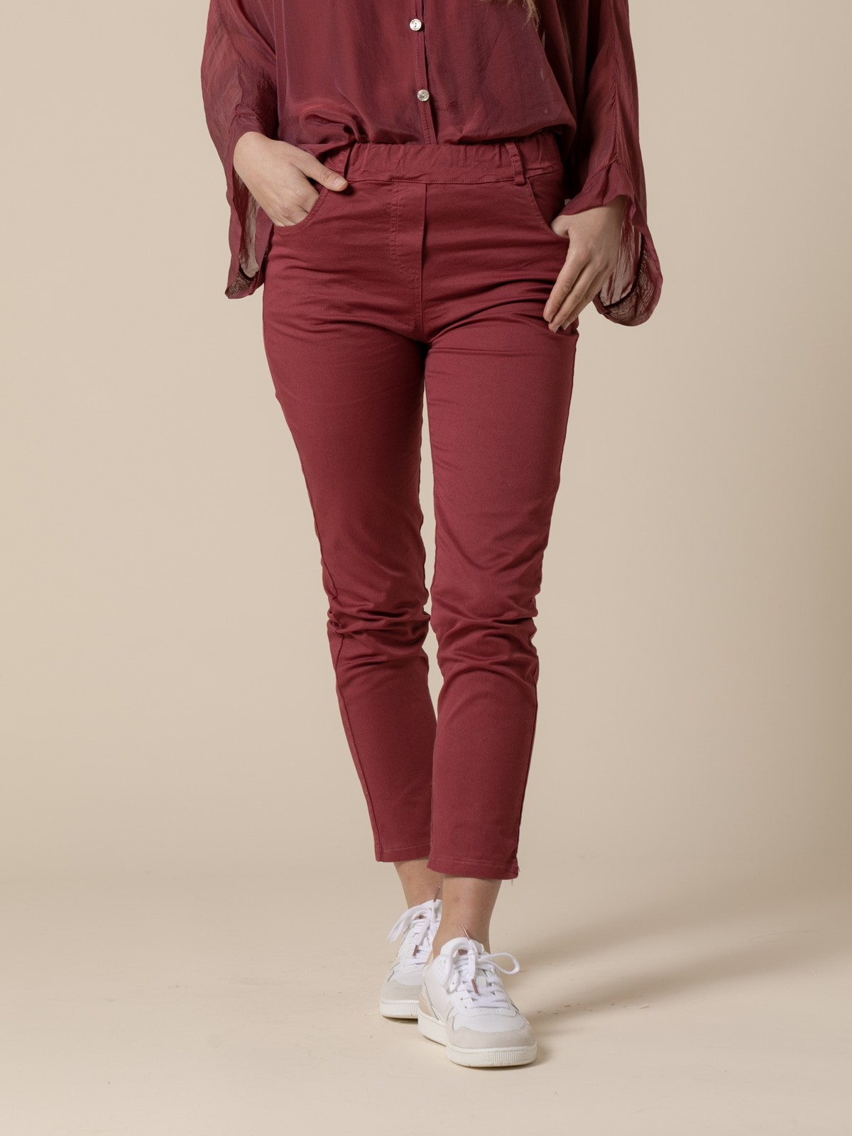 Woman 100% cotton trousers with 4 pockets  Bordeauxcolour