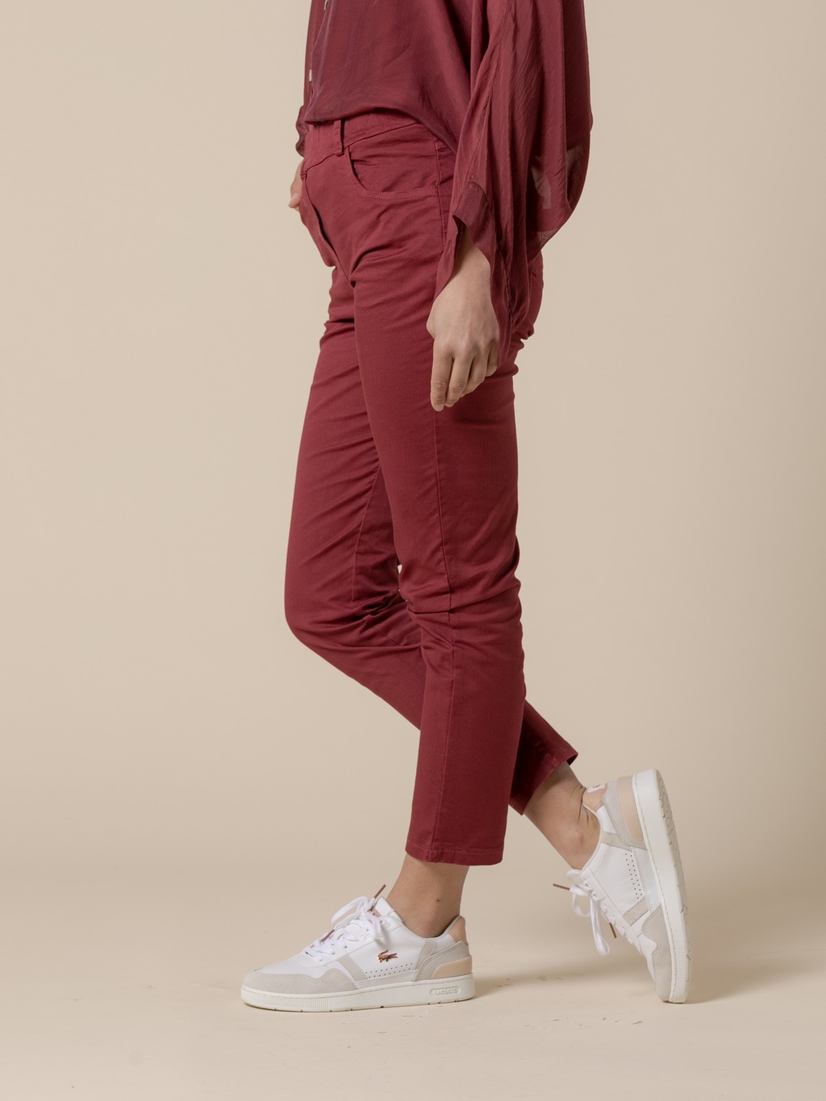 Woman 100% cotton trousers with 4 pockets  Bordeaux