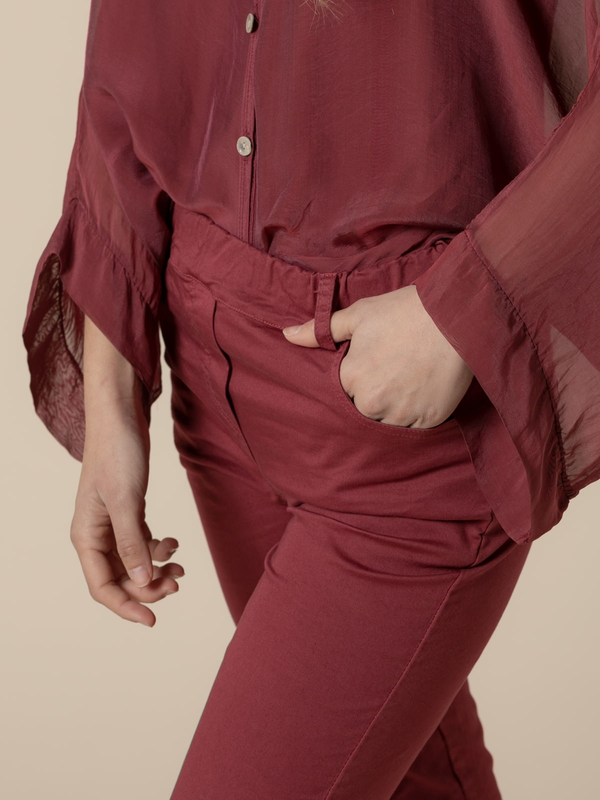 Woman 100% cotton trousers with 4 pockets  Bordeauxcolour