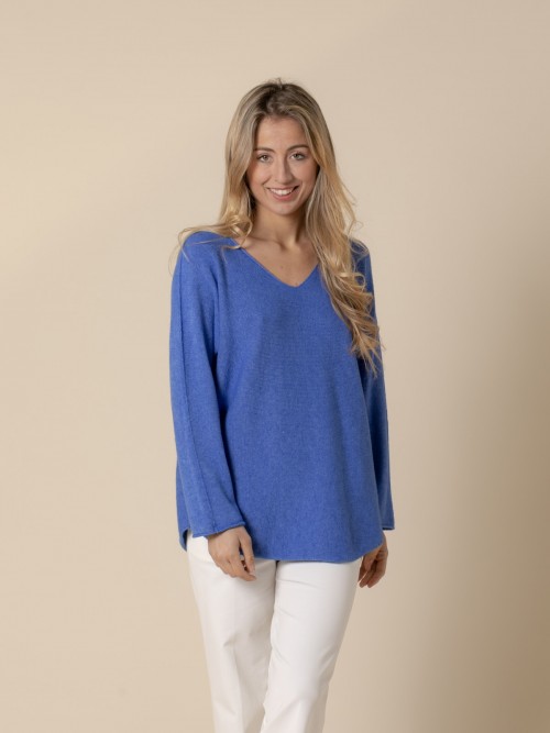 Jersey sweet sin costuras cuello pico Azul Lavanda