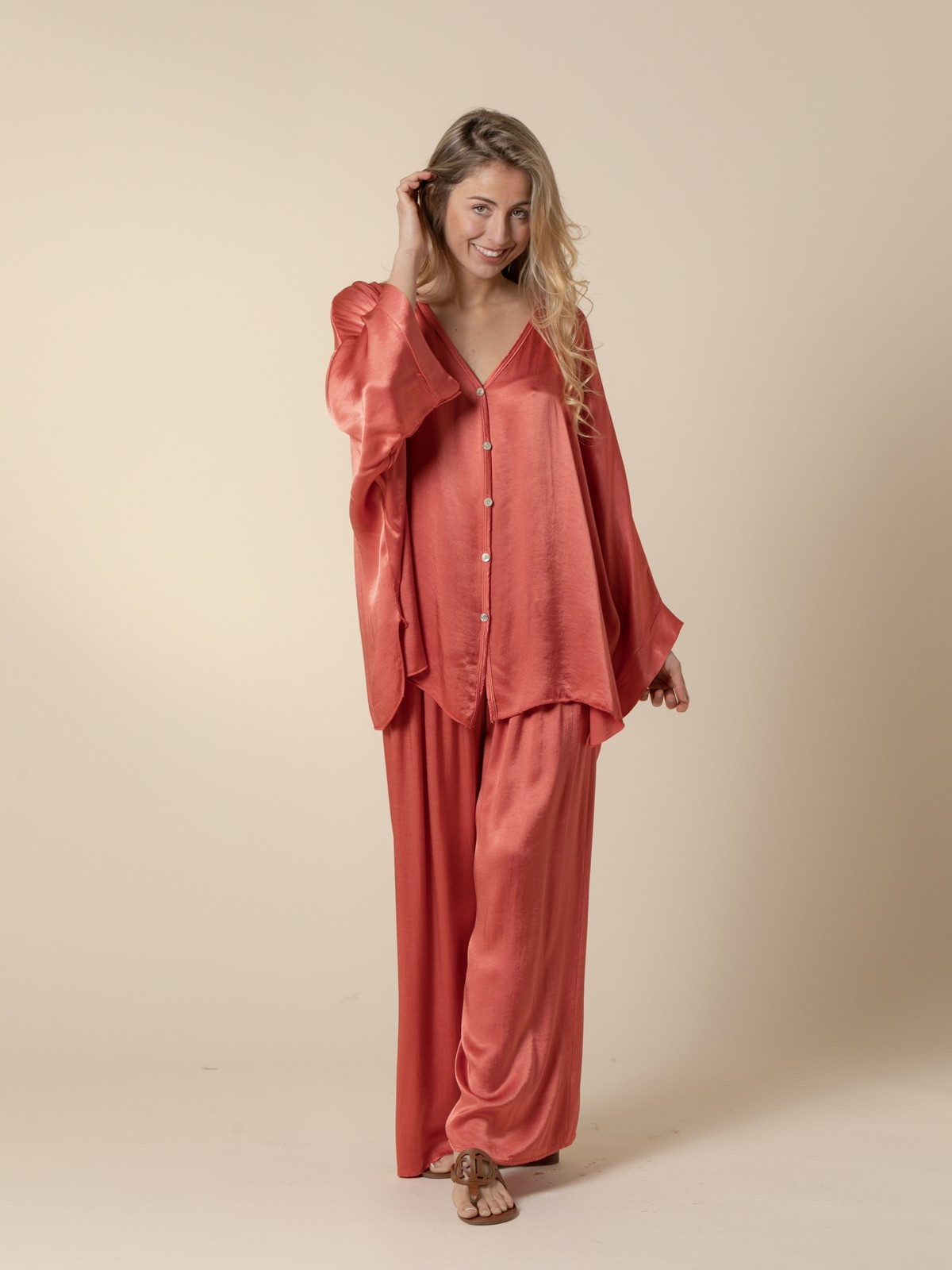 Woman Party line satin jacket  Coral