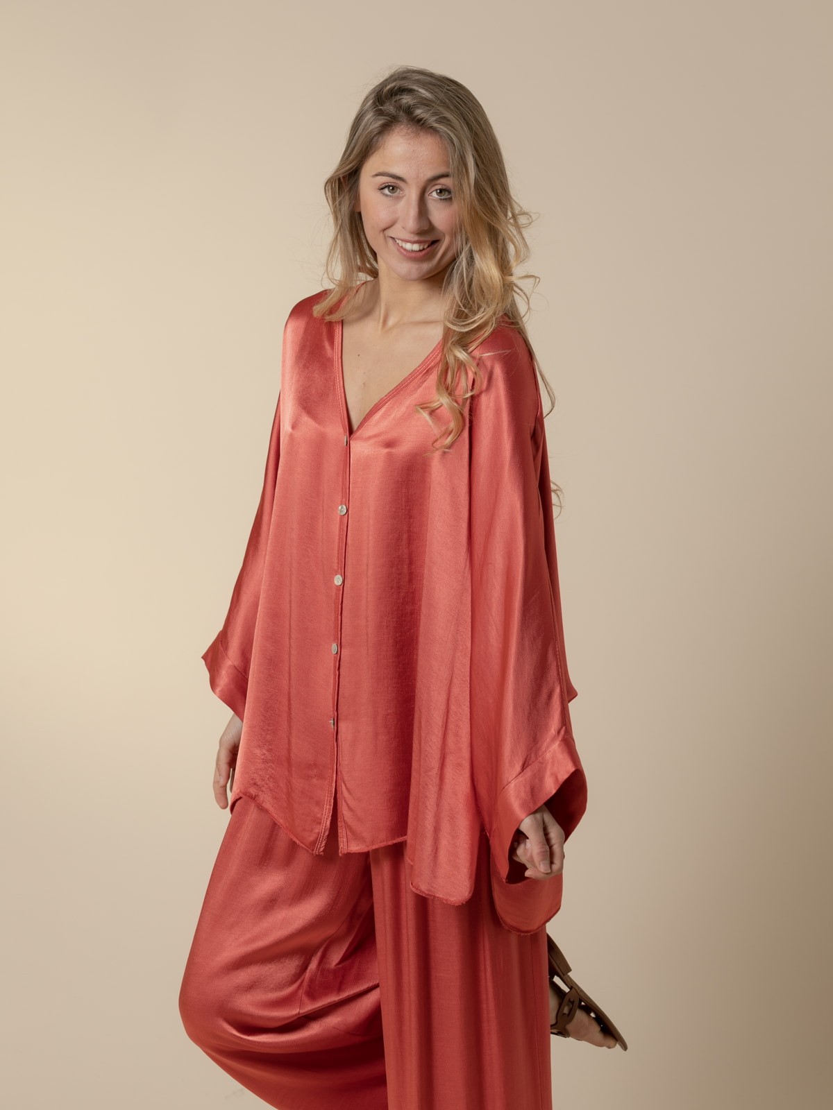 Woman Party line satin jacket  Coral