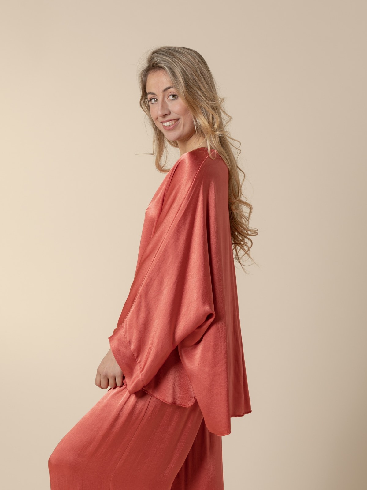 Woman Party line satin jacket  Coral