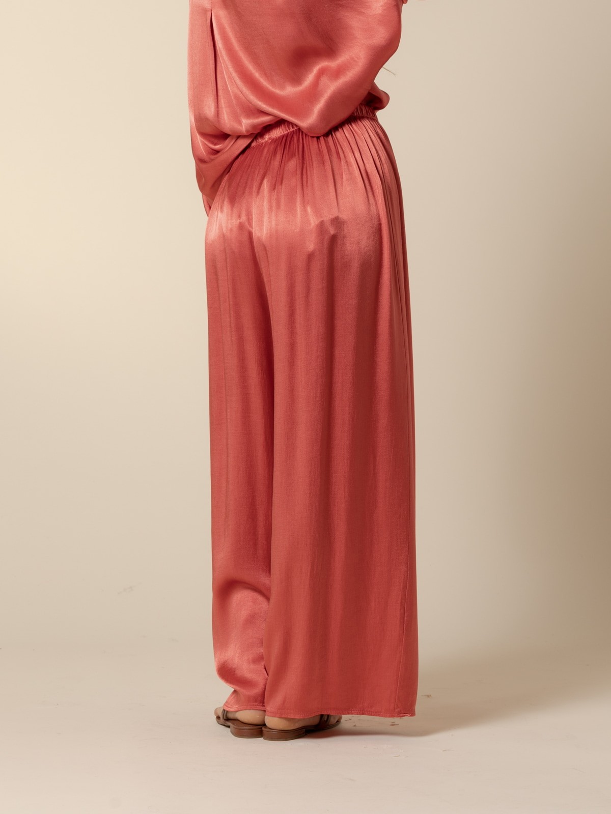 Woman Satin trousers with elastic waistband  Coral