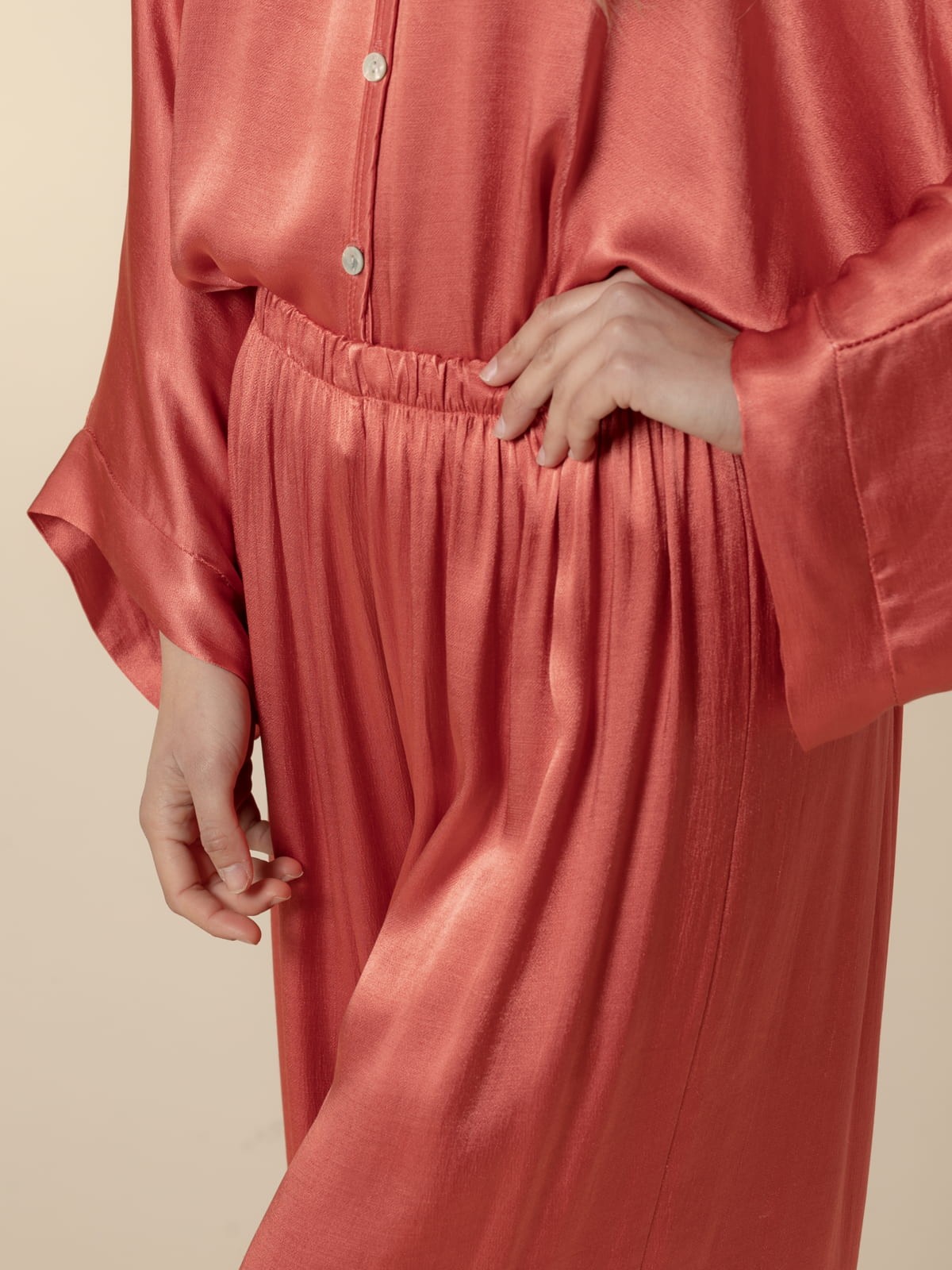 Pantalón raso cinturilla elástica Coral