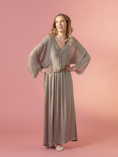 Woman Long satin skirt with pockets  Taupe