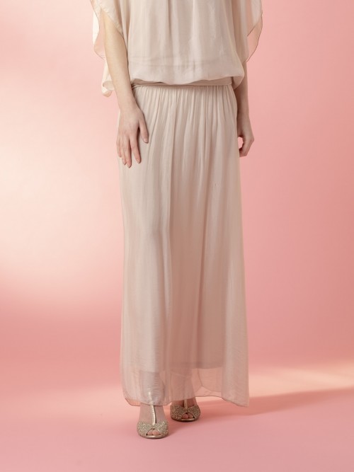 Woman Flowing silk skirt  Beige