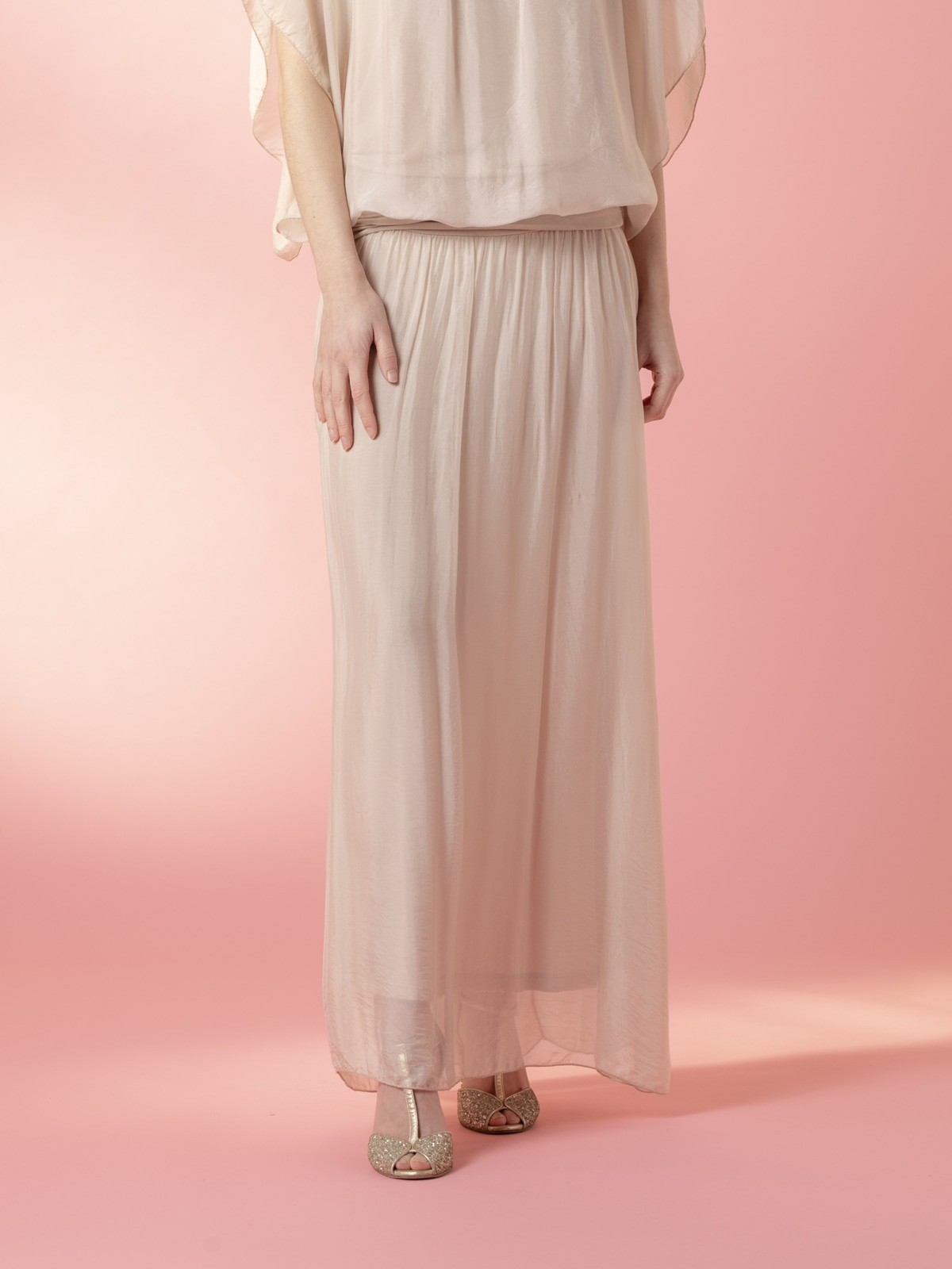 Flowing silk skirt Beige