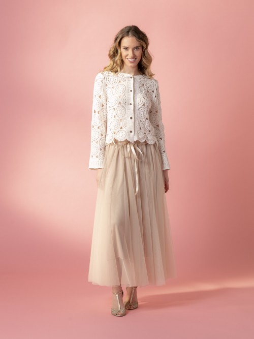 Woman Long tulle skirt  Beige