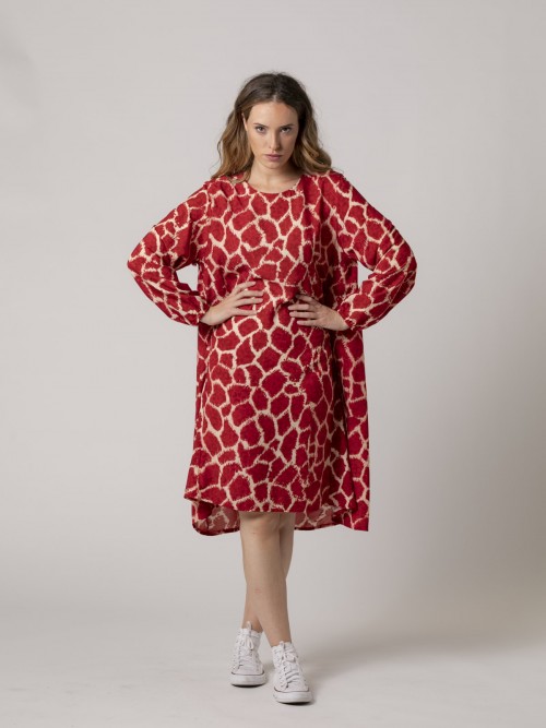 Woman Classic animal print dress Bordeaux