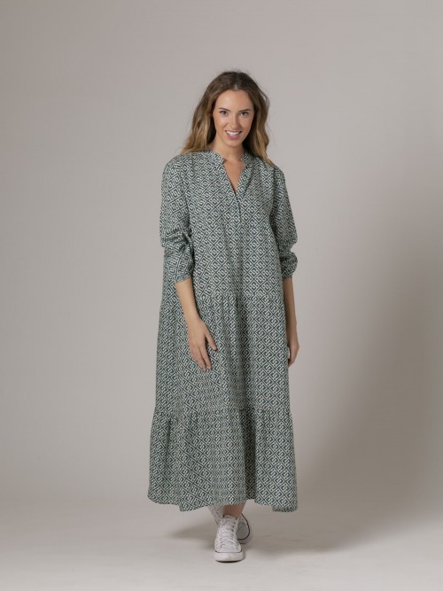 vestido largo estampado tipo fendi falda con vuelo