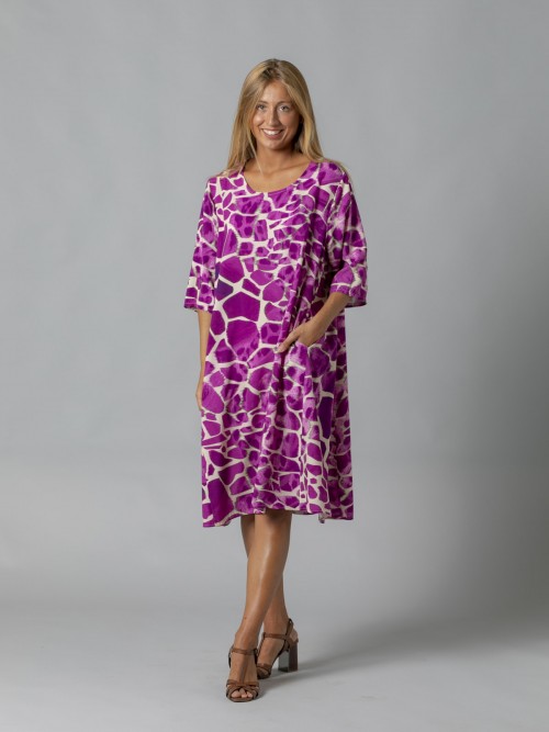 vestido midi fluido animal print bolsillos