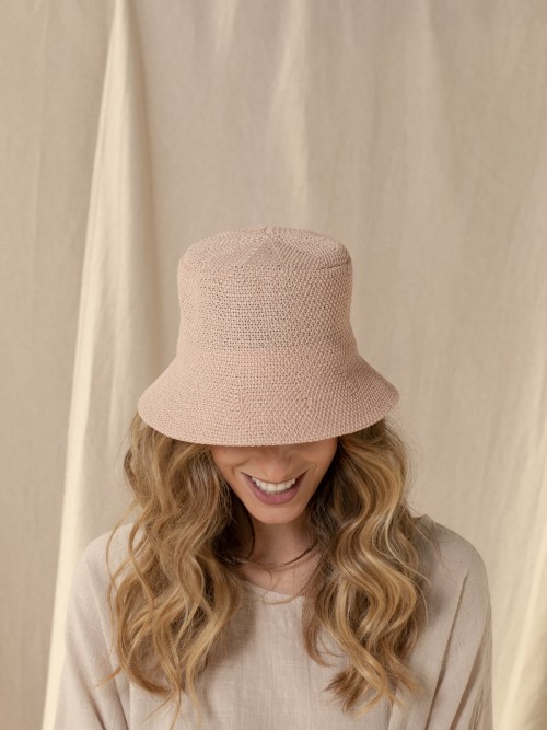 Sombrero bob tejido rafia Rosa