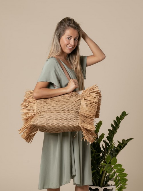 Capazo flecos trendy de rafia Beige