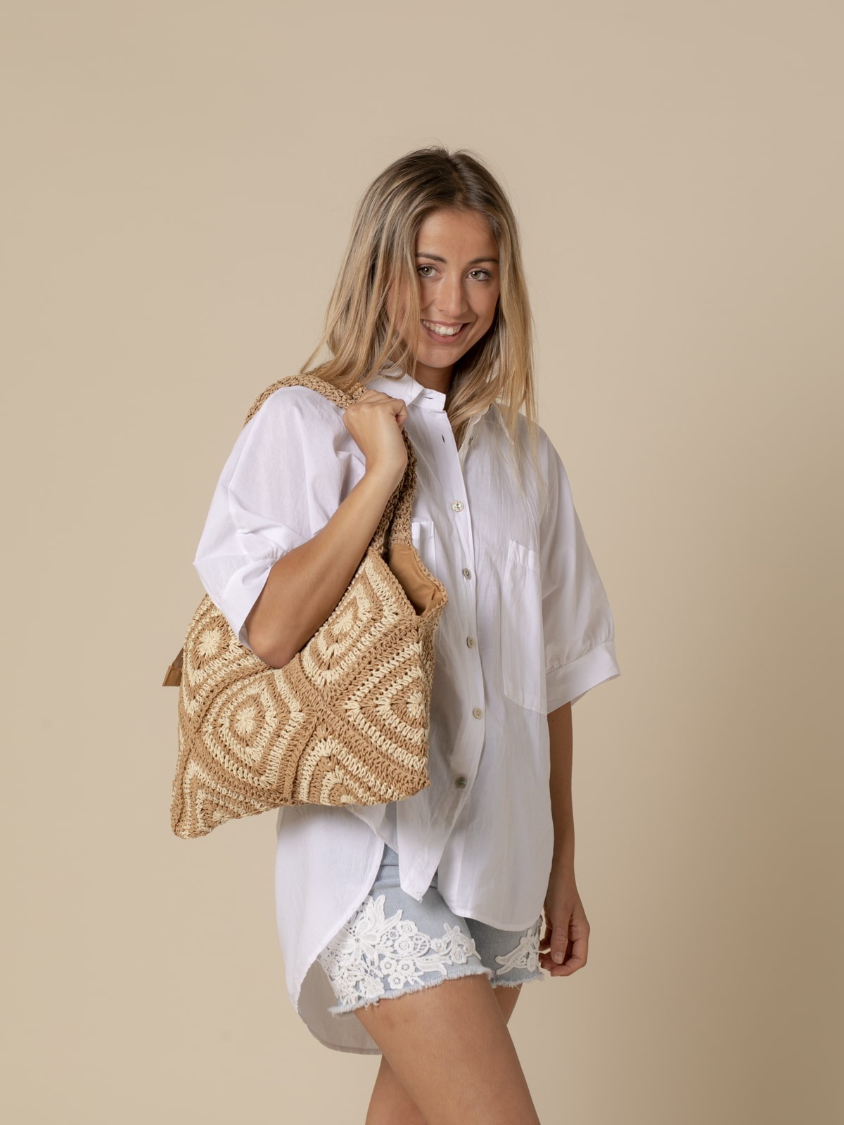 Woman 2-tone rhombus carrycot Camel