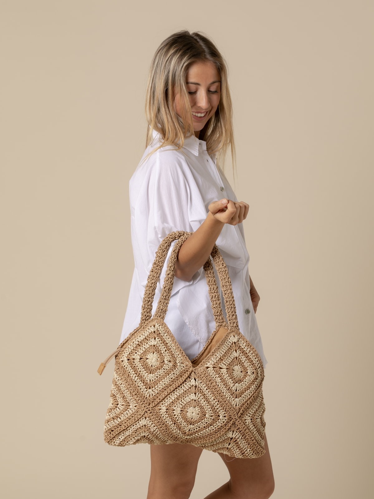 Woman 2-tone rhombus carrycot Camel