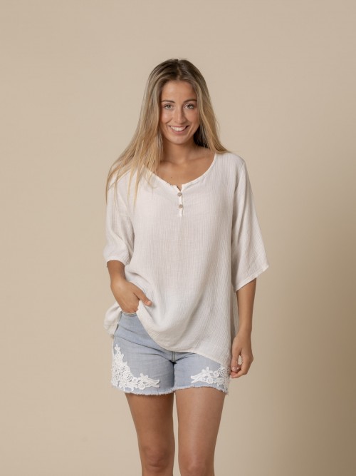 Blusa fluida 2 botones Beige