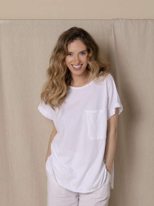 Woman Pocket cotton T-shirt  White